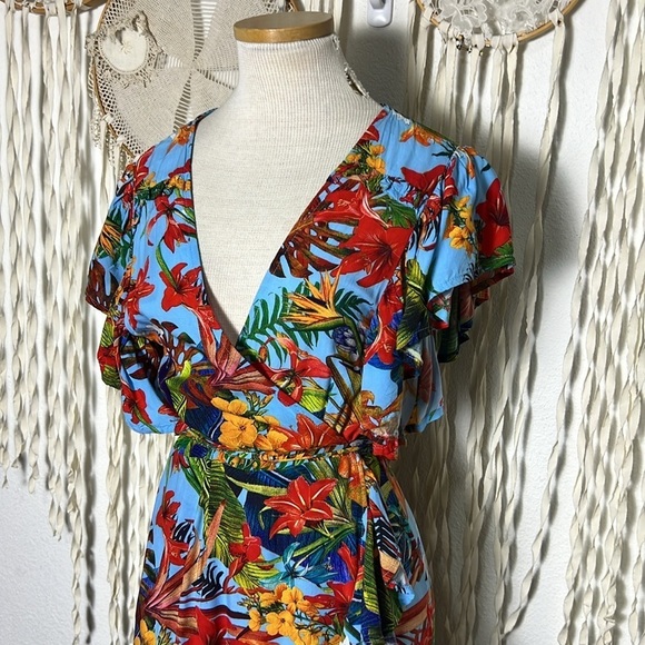 ELf Australia Bright Floral Wrap Maxi Dress size M/L - Picture 4 of 8